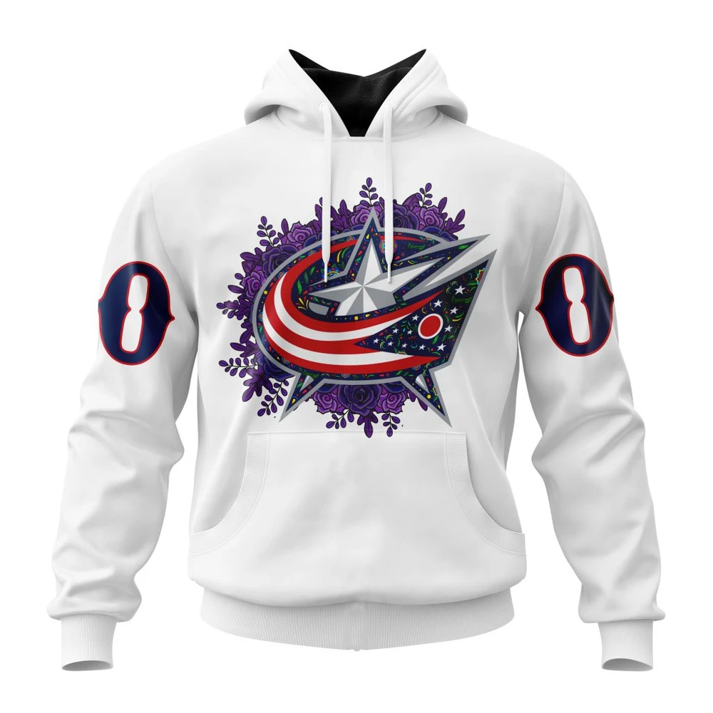 Hoodie NHL Columbus Blue Jackets, Specialized Unisex Kits Dia De Muertos QTNHL080524A2868HD