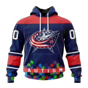 Hoodie NHL Columbus Blue Jackets, Specialized Unisex Kits Hockey Fights Against Autism QTNHL080524A2669HD