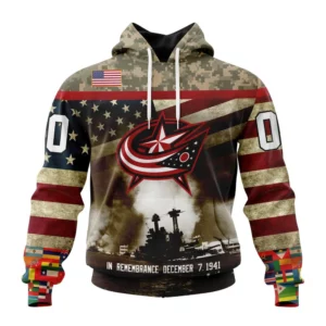 Hoodie NHL Columbus Blue Jackets, Specialized Unisex Kits Remember Pearl Harbor QTNHL080524A2991HD