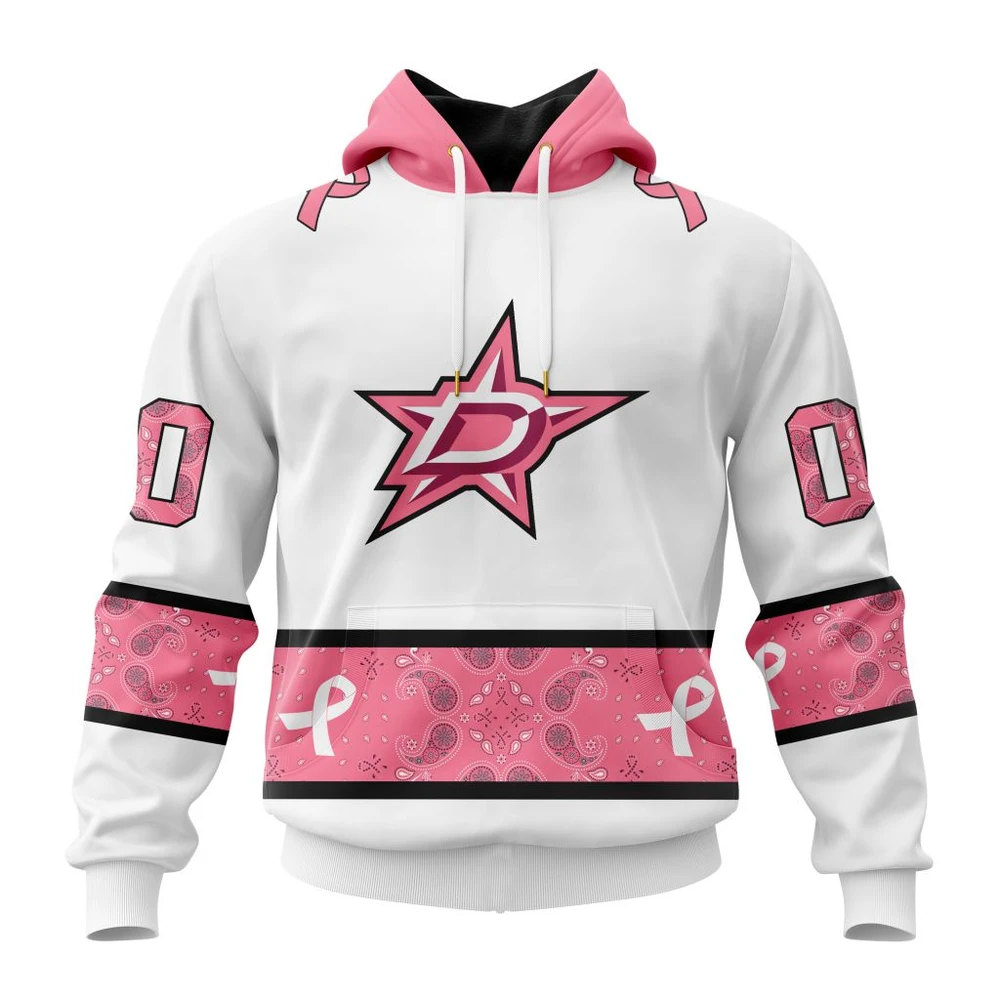 Hoodie NHL Dallas Stars In Classic Style With Paisley! In October We Wear Pink Breast Cancer QTNHL080524A1676HD