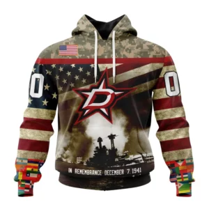 Hoodie NHL Dallas Stars, Specialized Unisex Kits Remember Pearl Harbor QTNHL080524A2987HD