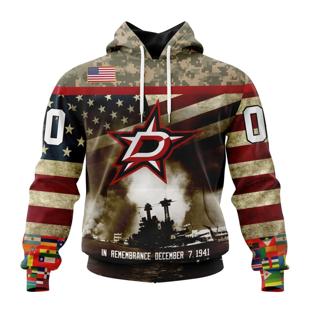 Hoodie NHL Dallas Stars, Specialized Unisex Kits Remember Pearl Harbor QTNHL080524A2987HD
