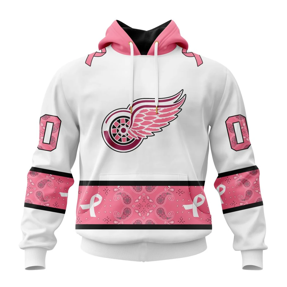 Hoodie NHL Detroit Red Wings In Classic Style With Paisley! In October We Wear Pink Breast Cancer QTNHL080524A1677HD