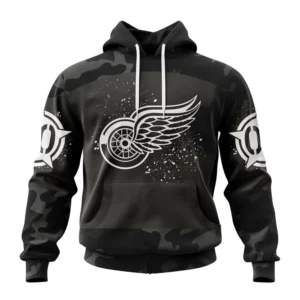 Hoodie NHL Detroit Red Wings Special Black Camo Design For Veterans Day St2304 QTNHL080524A218HD