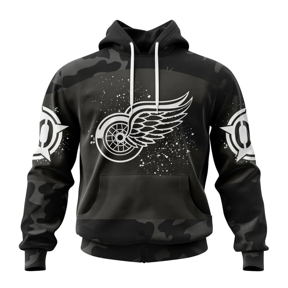 Hoodie NHL Detroit Red Wings Special Black Camo Design For Veterans Day St2304 QTNHL080524A218HD
