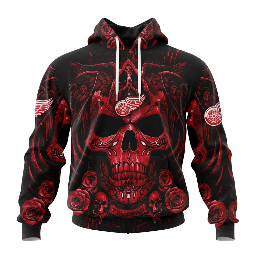 Hoodie NHL Detroit Red Wings Special Design With Skull Art St2203 QTNHL080524A3129HD