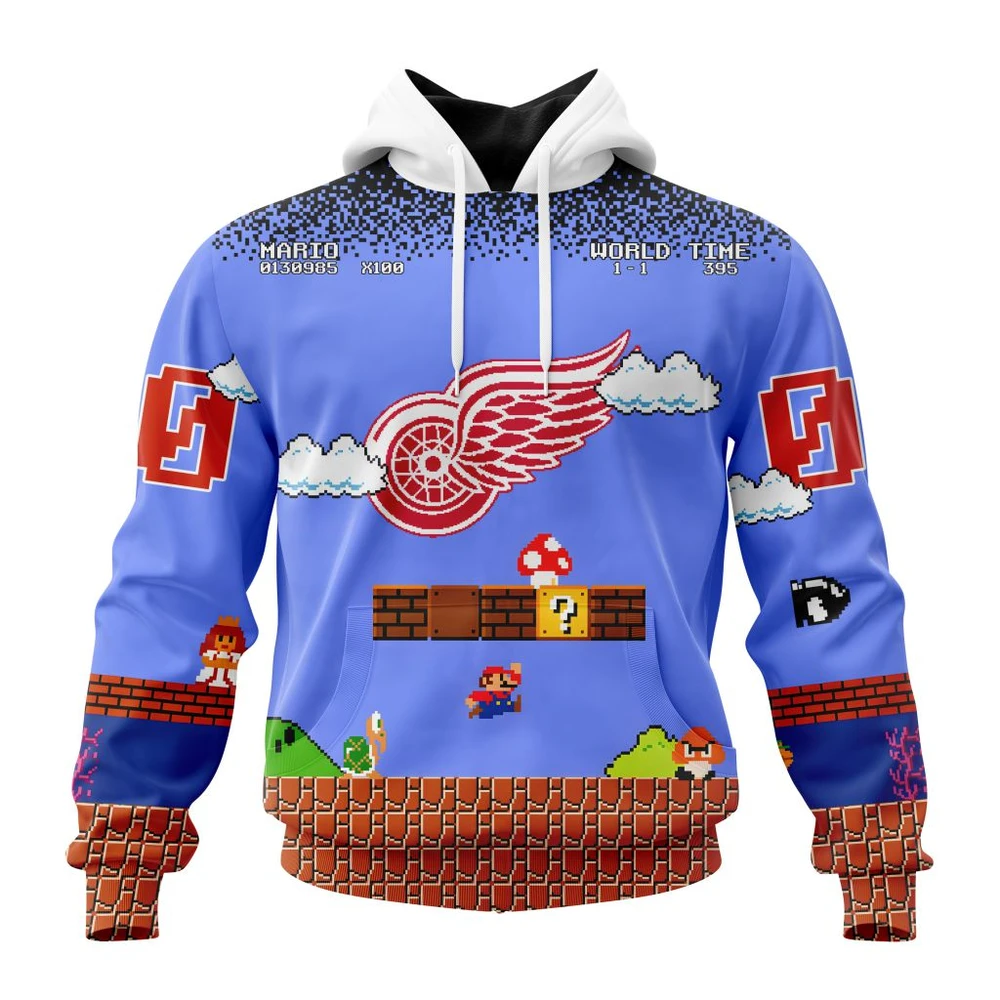 Hoodie NHL Detroit Red Wings Special Kits With Super Mario Game Design QTNHL080524A2452HD