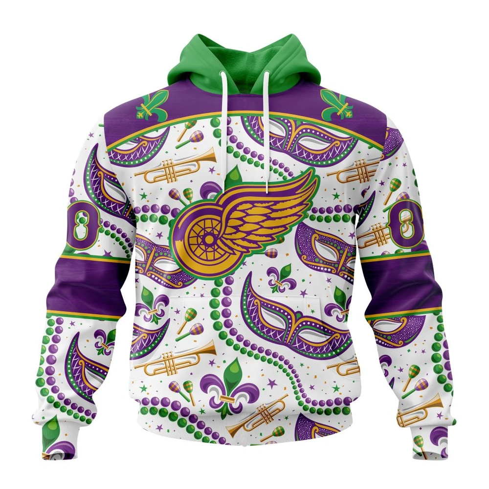 Hoodie NHL Detroit Red Wings Special Mardi Gras Design St2401 QTNHL080524A745HD