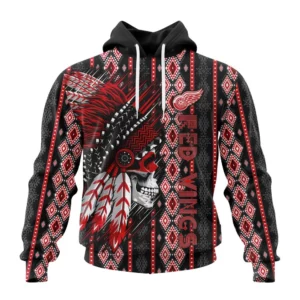 Hoodie NHL Detroit Red Wings Special Skull Native Design St2301 QTNHL080524A2119HD