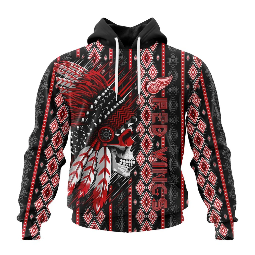 Hoodie NHL Detroit Red Wings Special Skull Native Design St2301 QTNHL080524A2119HD