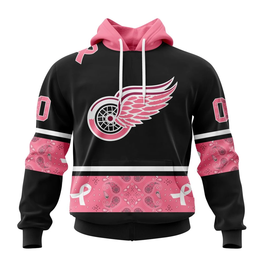 Hoodie NHL Detroit Red Wings, Specialized Design In Classic Style With Paisley! In October We Wear Pink Breast Cancer QTNHL080524A3597HD