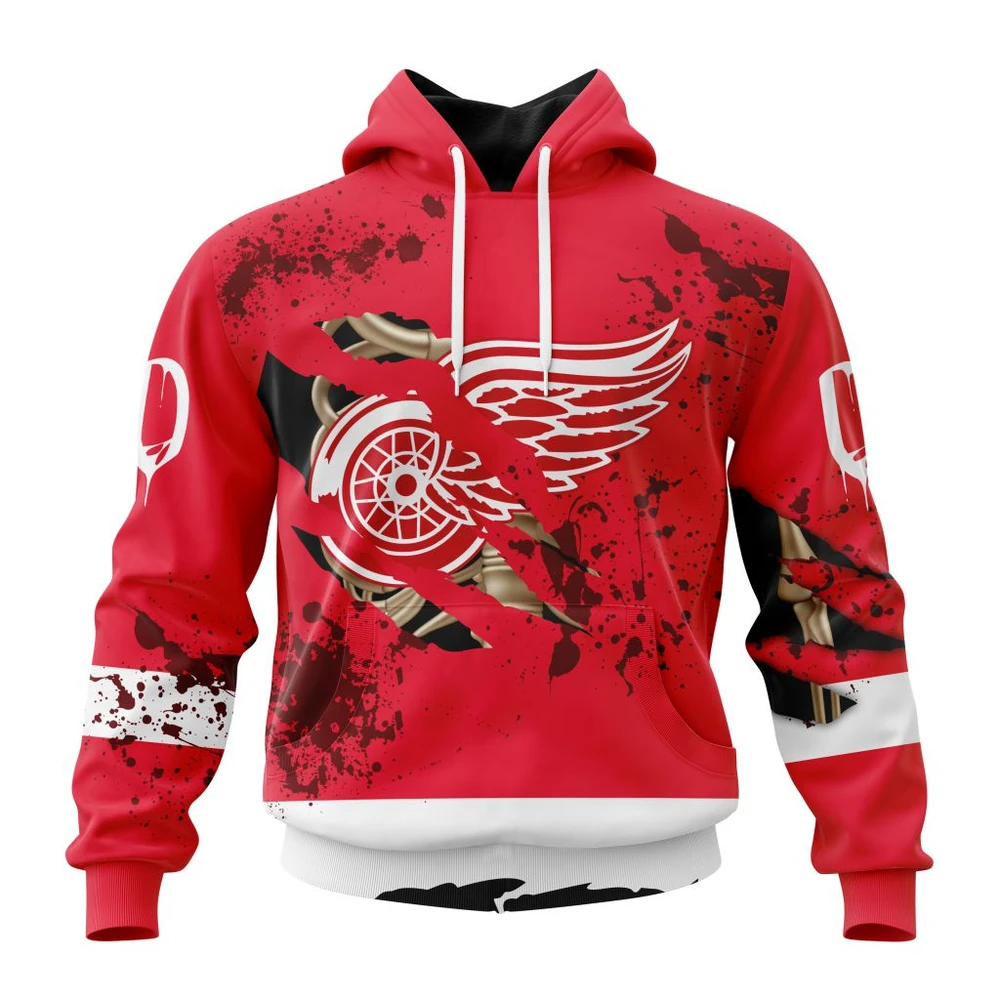 Hoodie NHL Detroit Red Wings, Specialized Design Jersey With Your Ribs For Halloween QTNHL080524A3511HD