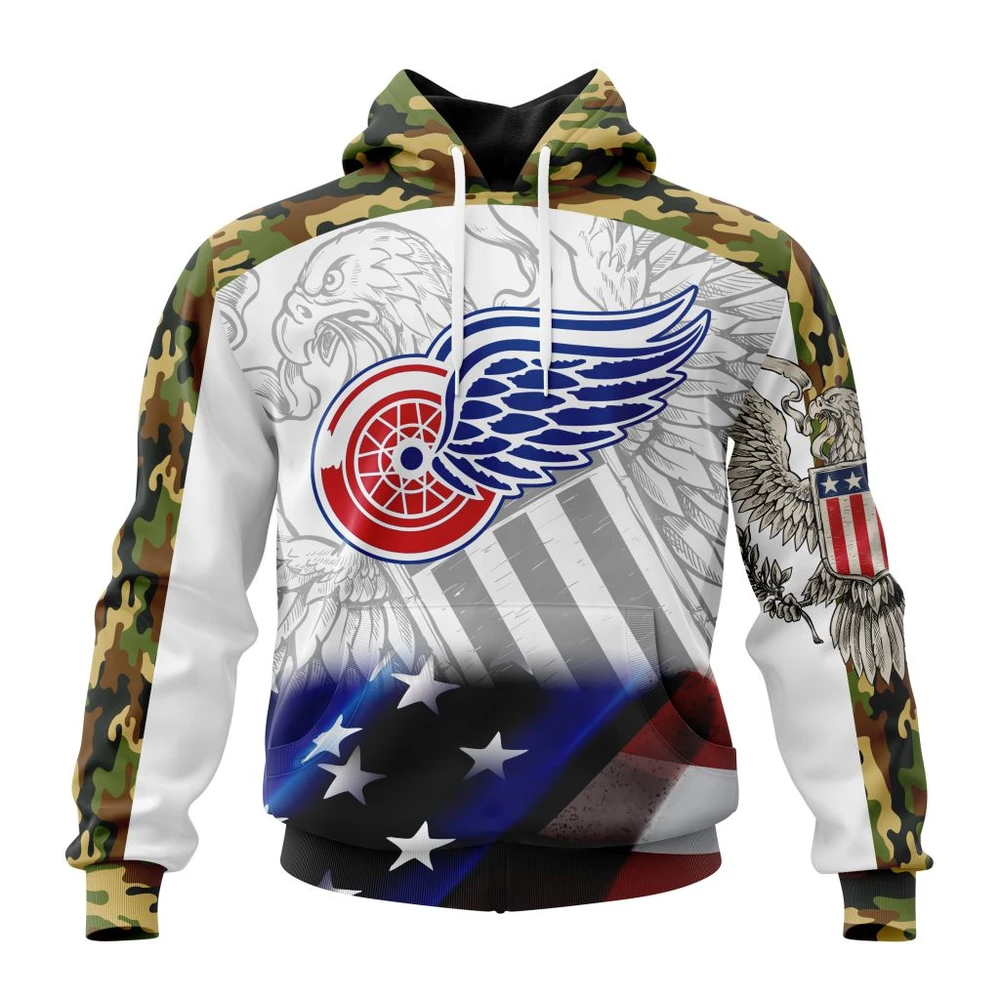 Hoodie NHL Detroit Red Wings, Specialized Design With Our America Flag And Our America Eagle QTNHL080524A3451HD