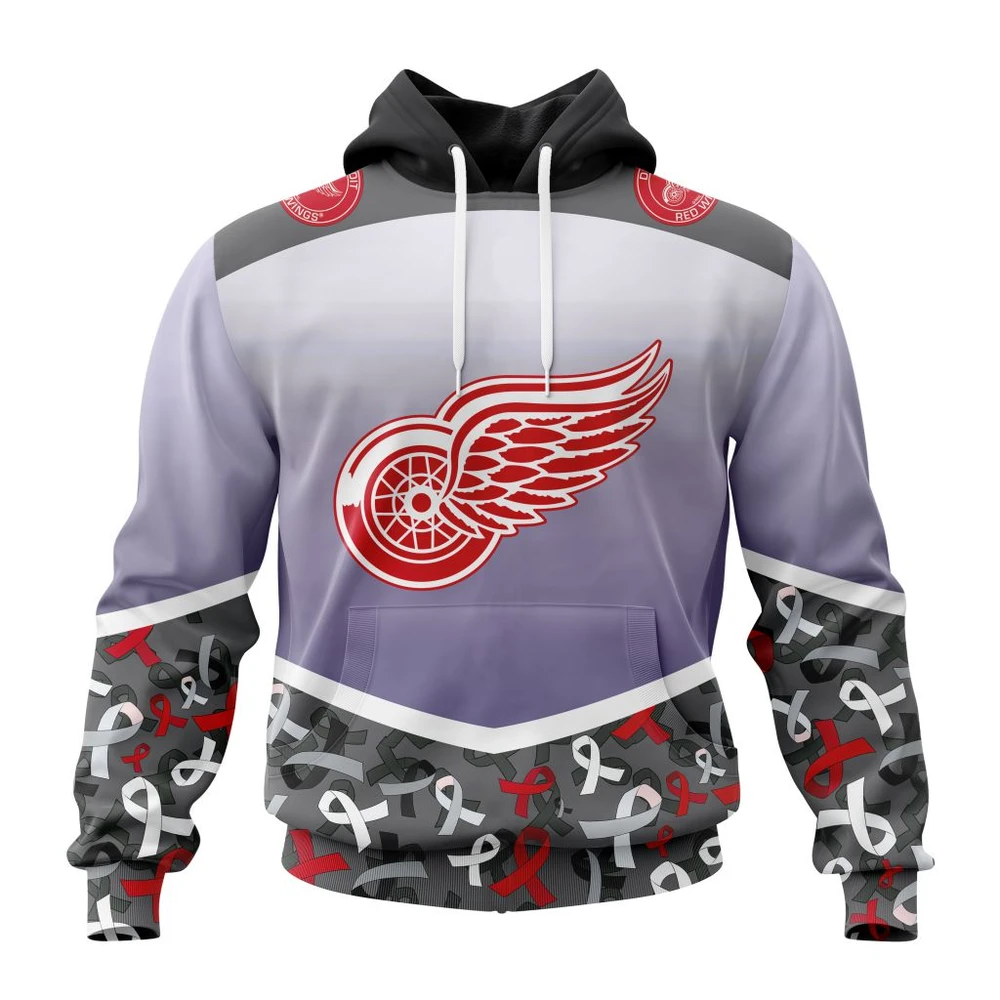 Hoodie NHL Detroit Red Wings, Specialized Sport Fights Again All Cancer V0122 QTNHL080524A3364HD