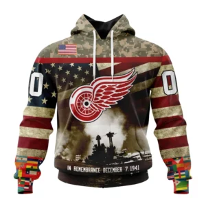 Hoodie NHL Detroit Red Wings, Specialized Unisex Kits Remember Pearl Harbor QTNHL080524A2988HD