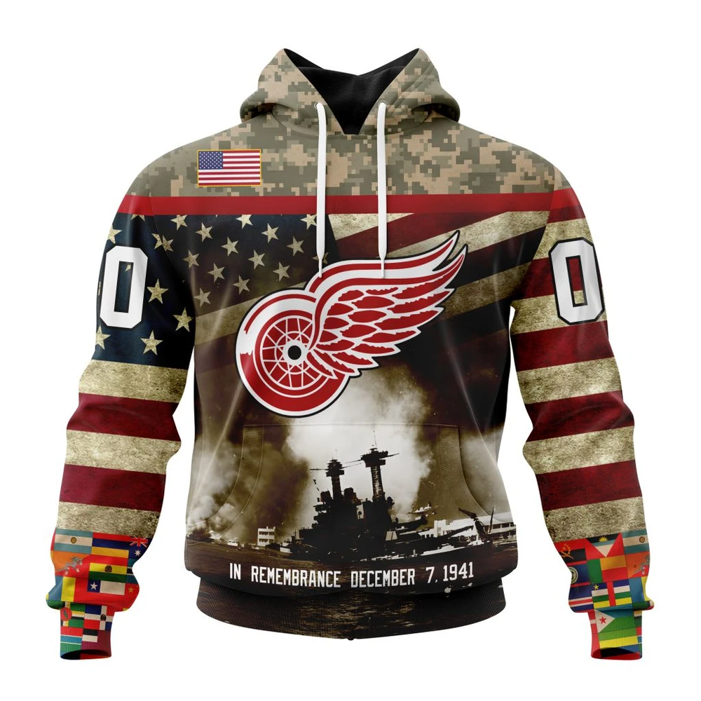 Hoodie NHL Detroit Red Wings, Specialized Unisex Kits Remember Pearl Harbor QTNHL080524A2988HD