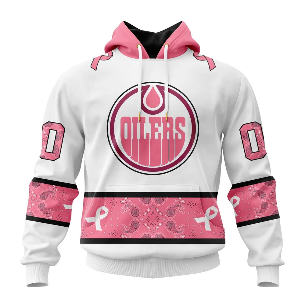 Hoodie NHL Edmonton Oilers In Classic Style With Paisley! In October We Wear Pink Breast Cancer QTNHL080524A1675HD