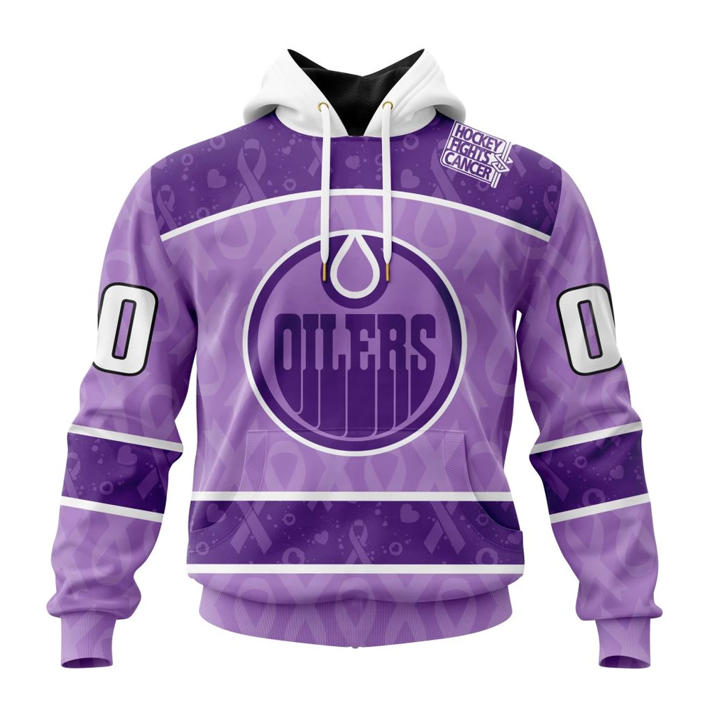Hoodie NHL Edmonton Oilers New Lavender Hockey Fight Cancer St2301 QTNHL080524A89HD