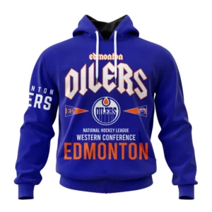 Hoodie NHL Edmonton Oilers Royal Western Conference City Tour QTNHL080524A539HD