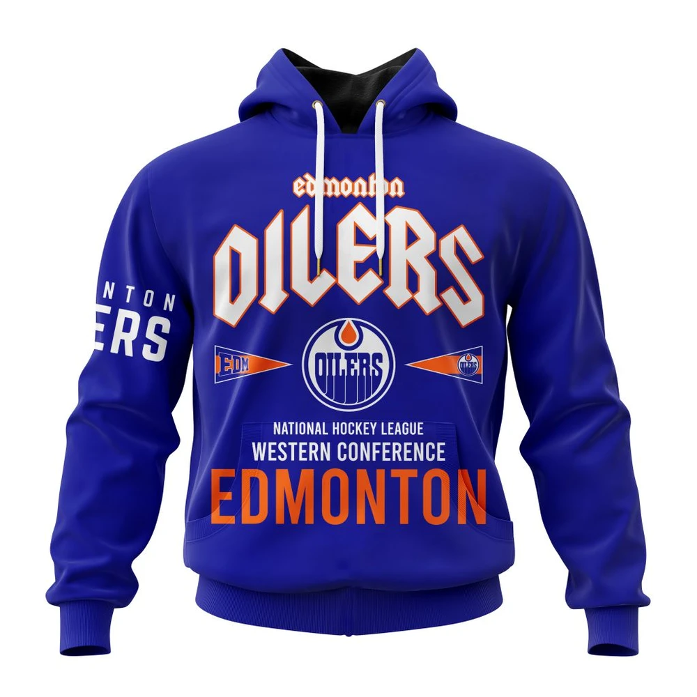 Hoodie NHL Edmonton Oilers Royal Western Conference City Tour QTNHL080524A539HD