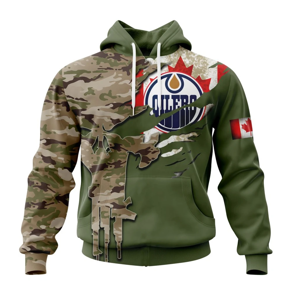 Hoodie NHL Edmonton Oilers Special Camo Skull Design St2303 QTNHL080524A1717HD