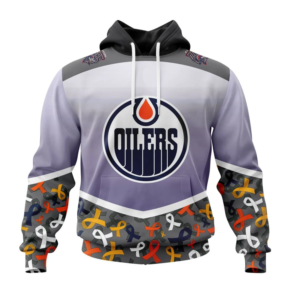 Hoodie NHL Edmonton Oilers, Specialized Sport Fights Again All Cancer V0122 QTNHL080524A3362HD