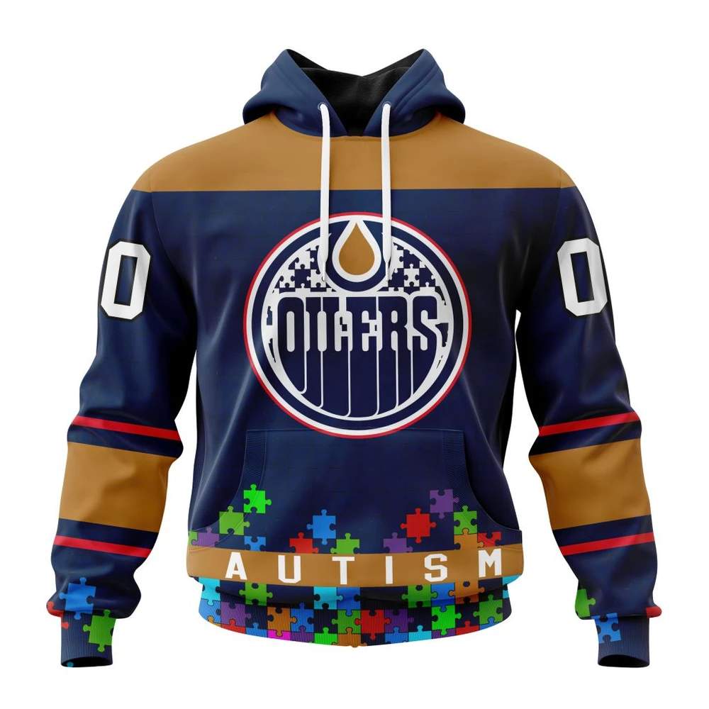 Hoodie NHL Edmonton Oilers, Specialized Unisex Kits Hockey Fights Against Autism QTNHL080524A2663HD