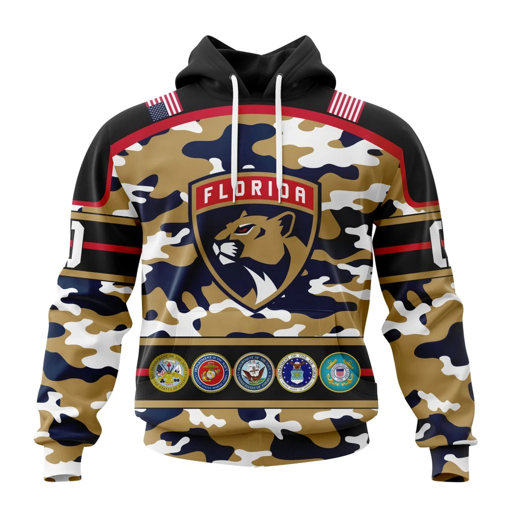 Hoodie NHL Florida Panthers, Specialized Design Wih Camo Team Color And Military Force Logo QTNHL080524A3538HD