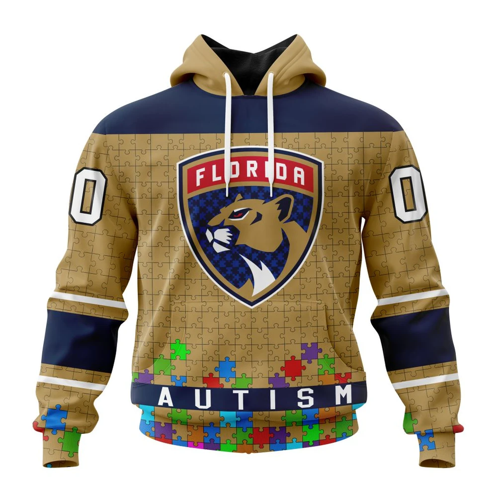 Hoodie NHL Florida Panthers, Specialized Unisex Kits Hockey Fights Against Autism QTNHL080524A2662HD
