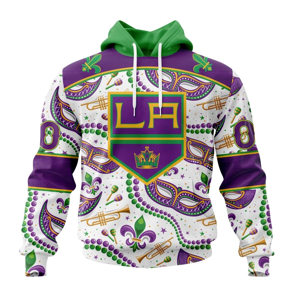 Hoodie NHL Los Angeles Kings Special Mardi Gras Design St2401 QTNHL080524A741HD