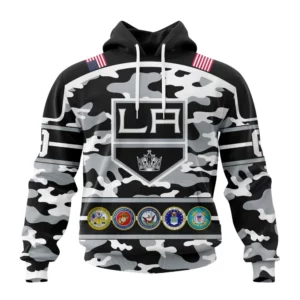 Hoodie NHL Los Angeles Kings, Specialized Design Wih Camo Team Color And Military Force Logo QTNHL080524A3537HD
