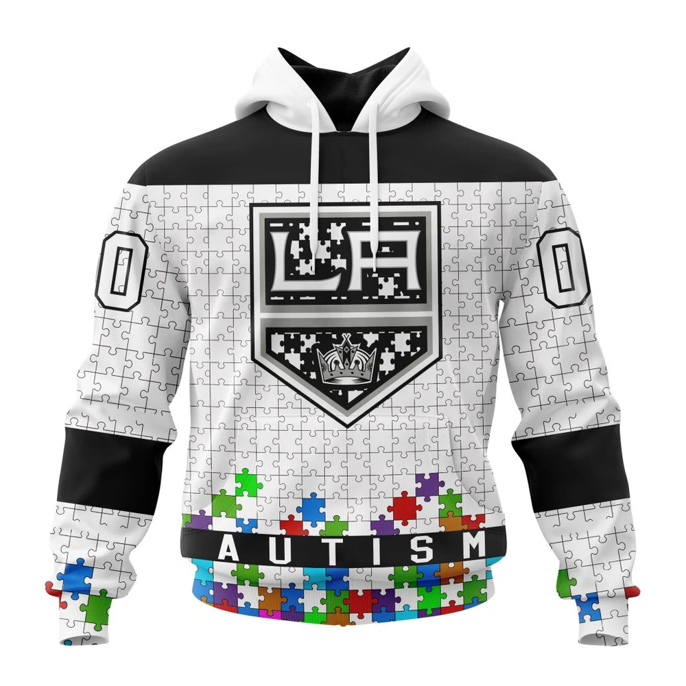Hoodie NHL Los Angeles Kings, Specialized Unisex Kits Hockey Fights Against Autism QTNHL080524A2661HD
