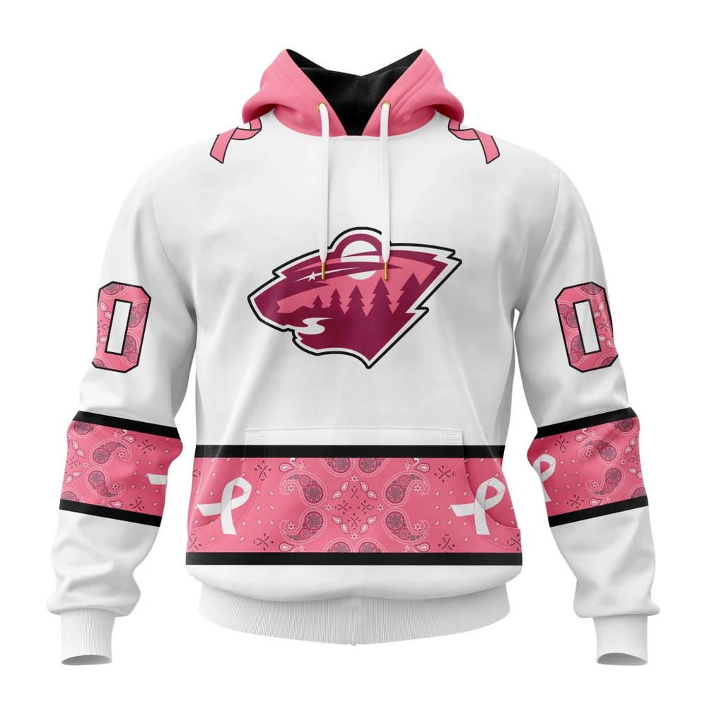 Hoodie NHL Minnesota Wild In Classic Style With Paisley! In October We Wear Pink Breast Cancer QTNHL080524A1671HD