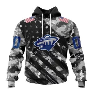 Hoodie NHL Minnesota Wild Special Camo Military Design St2301 QTNHL080524A255HD