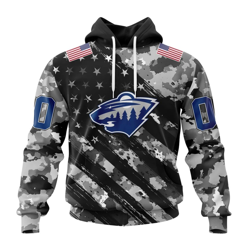 Hoodie NHL Minnesota Wild Special Camo Military Design St2301 QTNHL080524A255HD