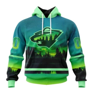 Hoodie NHL Minnesota Wild Special Design With Northern Lights St2302 QTNHL080524A1393HD