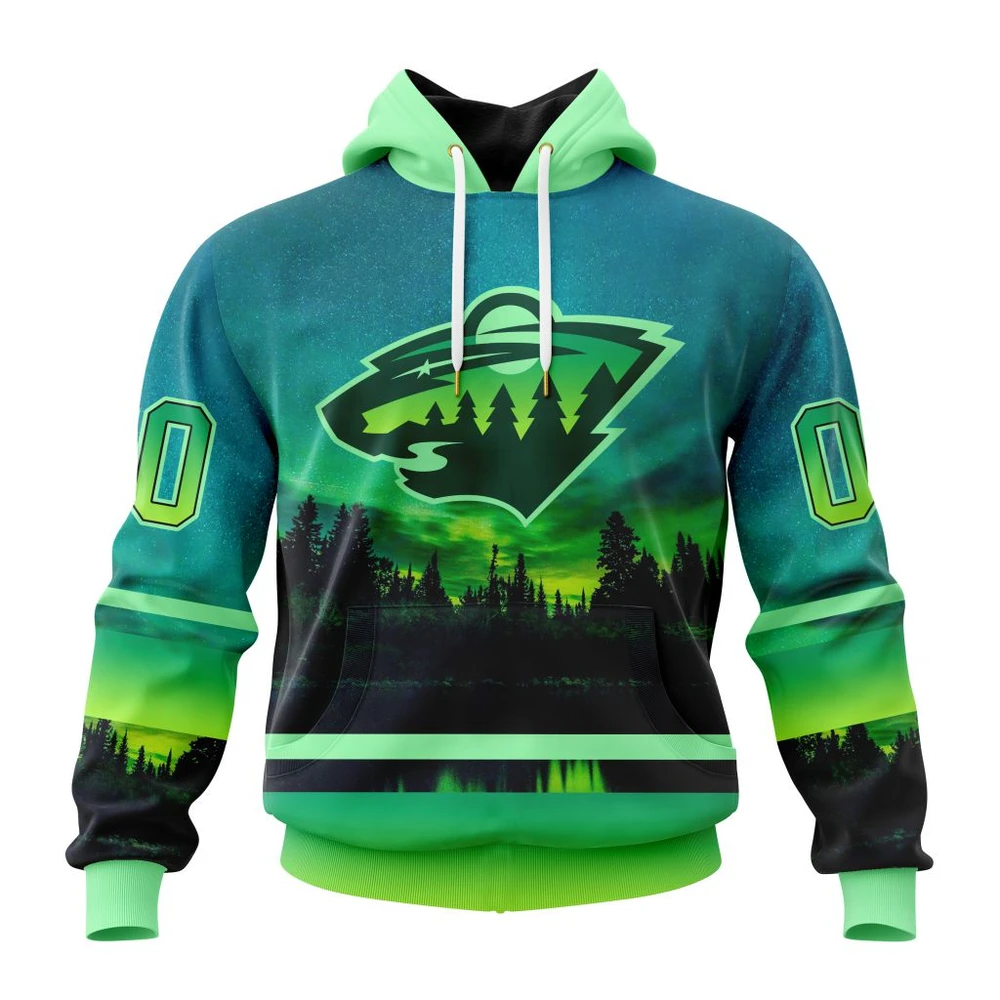 Hoodie NHL Minnesota Wild Special Design With Northern Lights St2302 QTNHL080524A1393HD