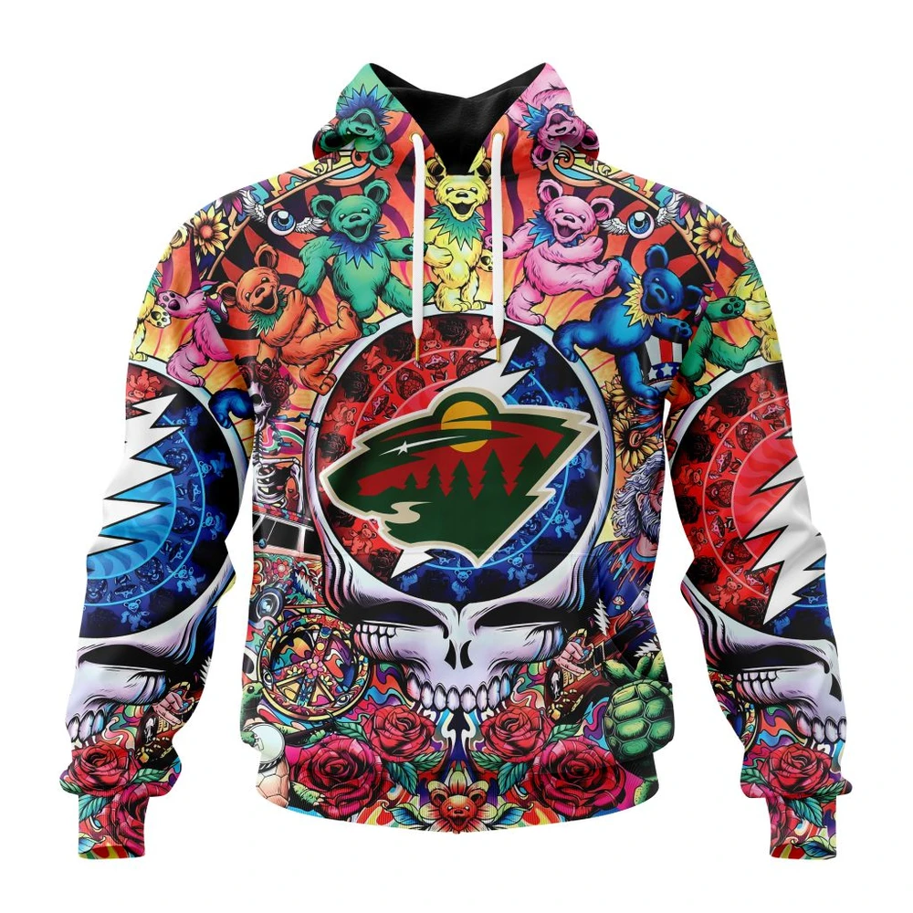 Hoodie NHL Minnesota Wild Special Grateful Dead Design St2304 QTNHL080524A1889HD