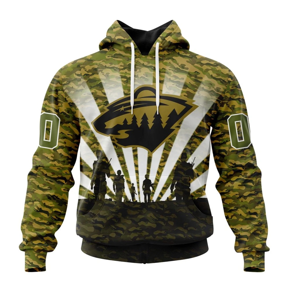 Hoodie NHL Minnesota Wild Special Military Camo Kits For Veterans Day And Rememberance Day St2201 QTNHL080524A3465HD