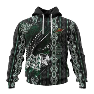 Hoodie NHL Minnesota Wild Special Skull Native Design St2301 QTNHL080524A2113HD