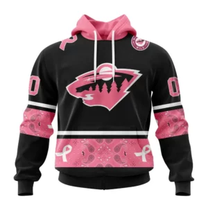 Hoodie NHL Minnesota Wild, Specialized Design In Classic Style With Paisley! In October We Wear Pink Breast Cancer QTNHL080524A3592HD