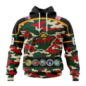Hoodie NHL Minnesota Wild, Specialized Design Wih Camo Team Color And Military Force Logo QTNHL080524A3535HD