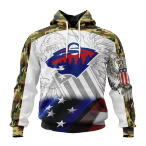 Hoodie NHL Minnesota Wild, Specialized Design With Our America Flag And Our America Eagle QTNHL080524A3447HD