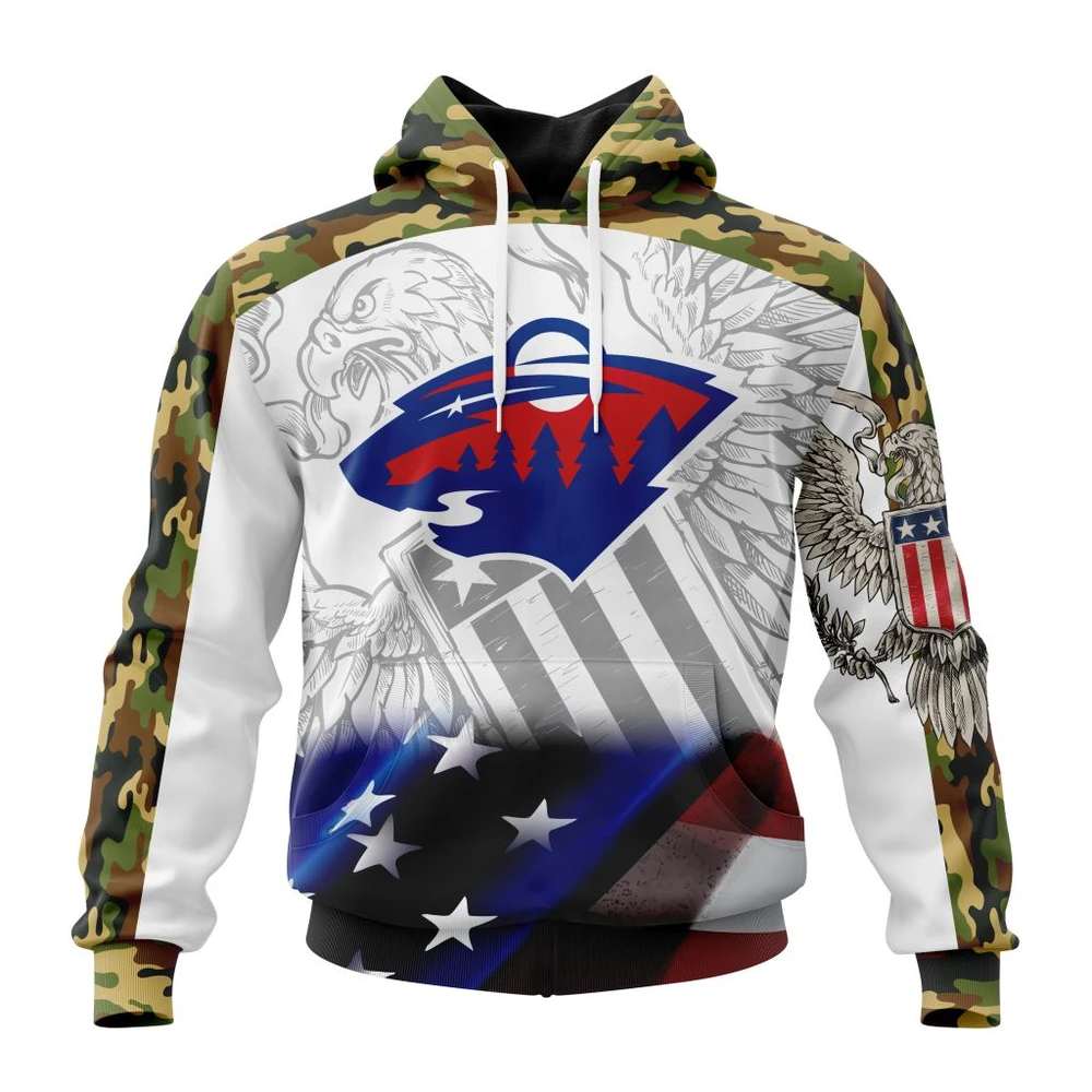 Hoodie NHL Minnesota Wild, Specialized Design With Our America Flag And Our America Eagle QTNHL080524A3447HD
