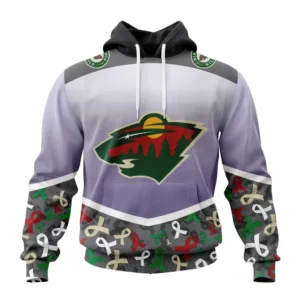 Hoodie NHL Minnesota Wild, Specialized Sport Fights Again All Cancer V0122 QTNHL080524A3358HD