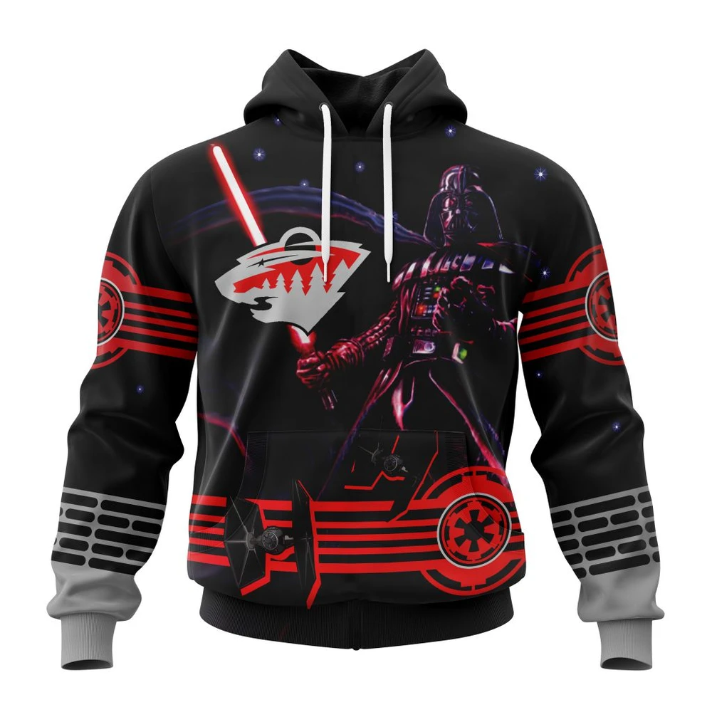 Hoodie NHL Minnesota Wild, Specialized Starwar Darth Vader Version Jersey QTNHL080524A362HD