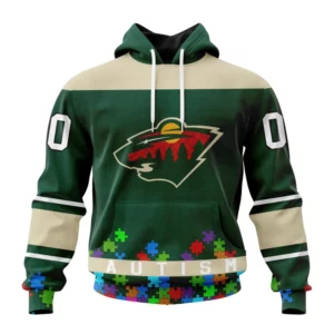 Hoodie NHL Minnesota Wild, Specialized Unisex Kits Hockey Fights Against Autism QTNHL080524A2659HD
