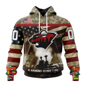Hoodie NHL Minnesota Wild, Specialized Unisex Kits Remember Pearl Harbor QTNHL080524A2984HD