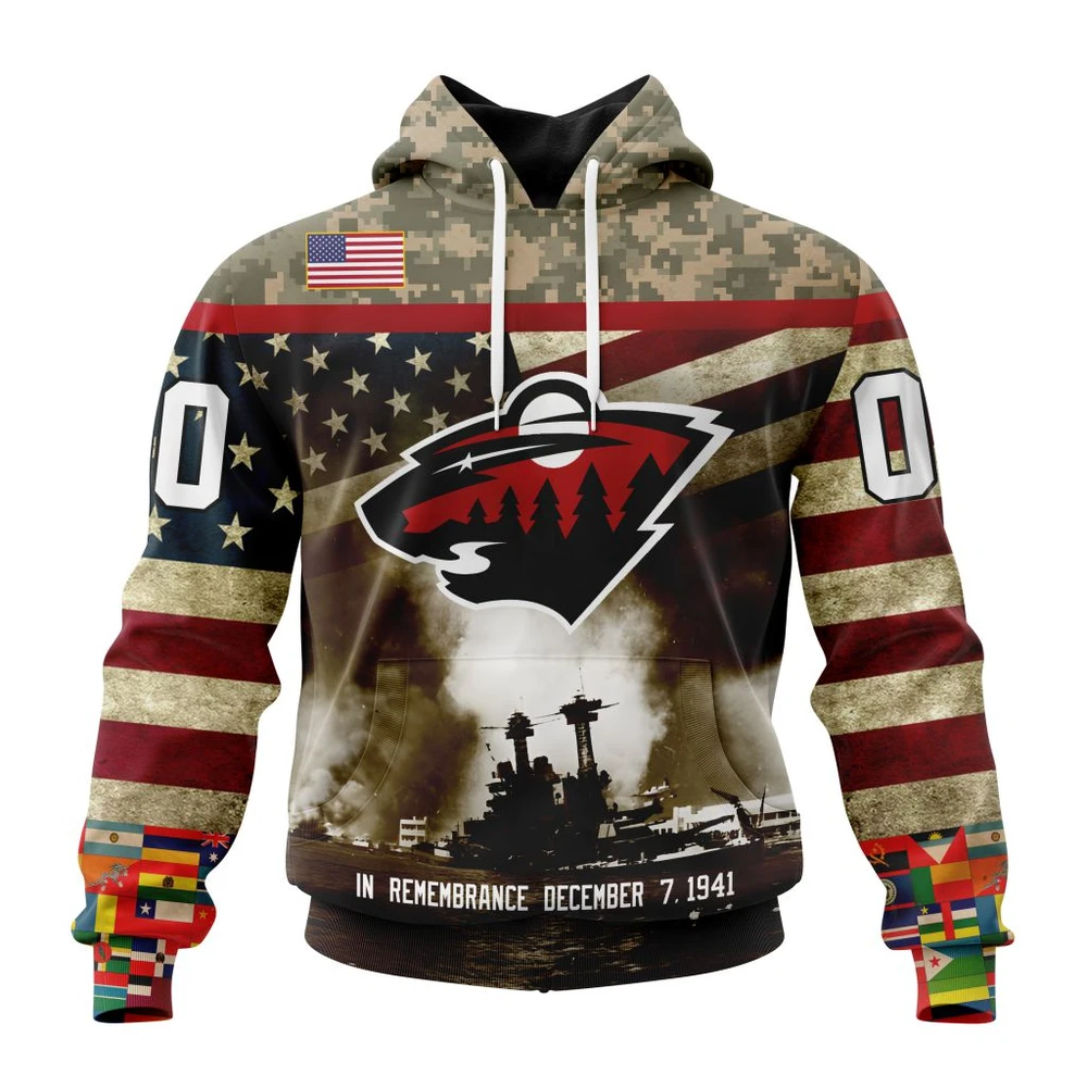 Hoodie NHL Minnesota Wild, Specialized Unisex Kits Remember Pearl Harbor QTNHL080524A2984HD