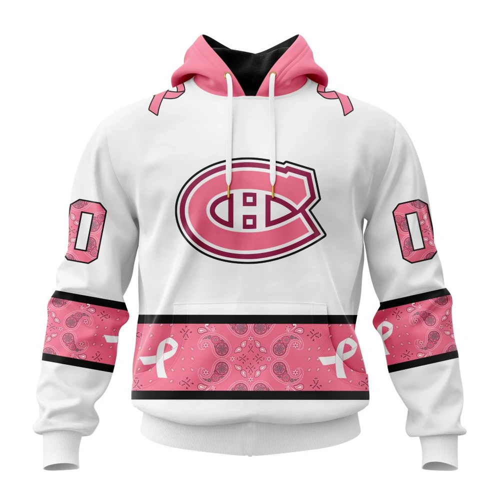 Hoodie NHL Montreal Canadiens In Classic Style With Paisley! In October We Wear Pink Breast Cancer QTNHL080524A1672HD